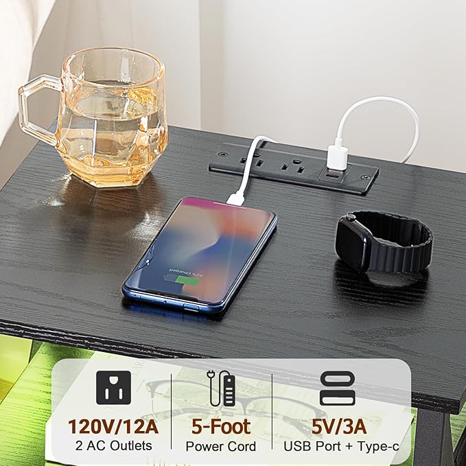 AMHANCIBLE Night Stand Set 2, LED Nightstand - Image 5