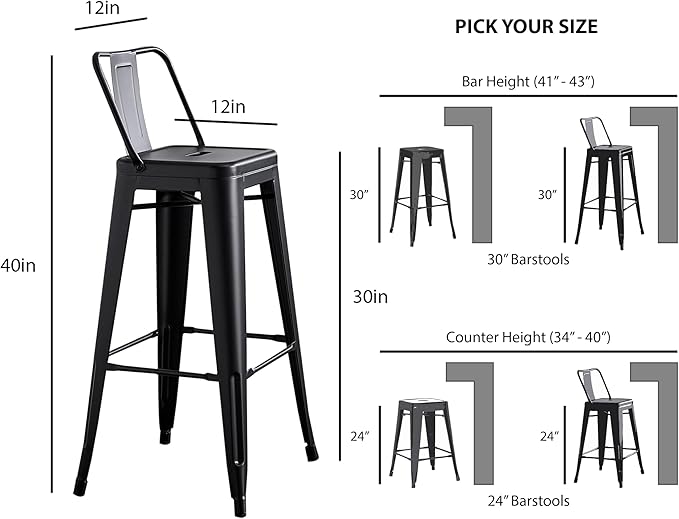 AC Pacific 30” Metal Barstool Set of 4 – Country Rustic Style - Image 3