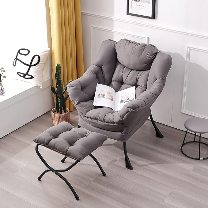 LITA Lazy Chair with Ottoman, Modern Accent Leisure Upholstered Lazy Sofa - Image 2