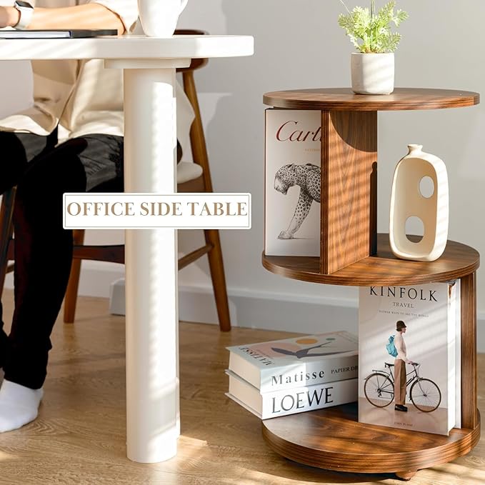 KAYMILY Living Room Side Table, Office Round Rotating End Table, Bedroom Mid - Image 8