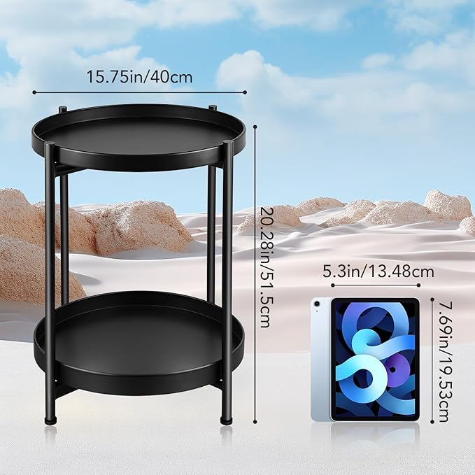 Small Side Table Round for Small Spaces Indoor Outdoor, Mini End Table Metal - Image 2