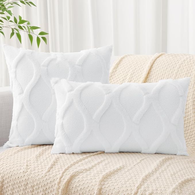decorUhome Throw Pillow Covers 12x20 Inch Set of 2, Soft Plush Faux Fur Wool - Image 4
