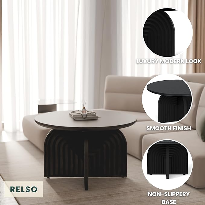 Charon Coffee Table – Solid Mango Wood Round Accent Table, Handcrafted Black - Image 8