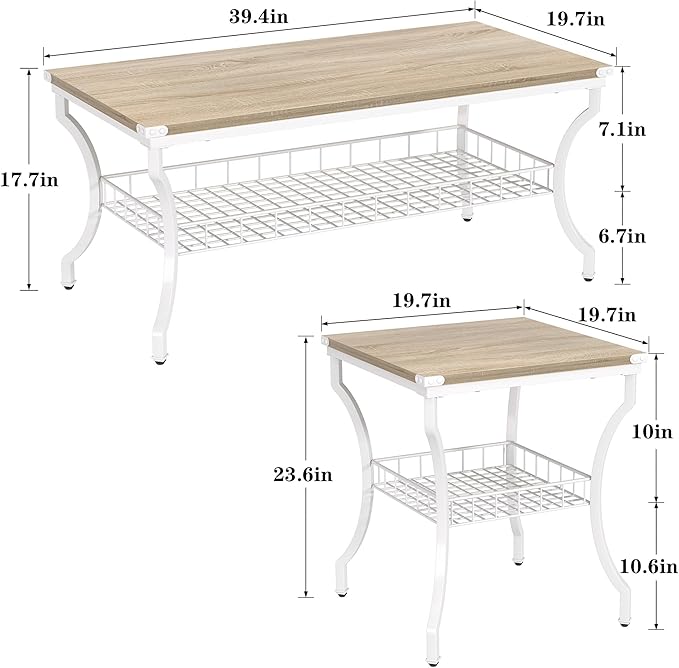 VECELO 3 Pieces Living Room Table Sets, Coffee and End Tables - Image 6