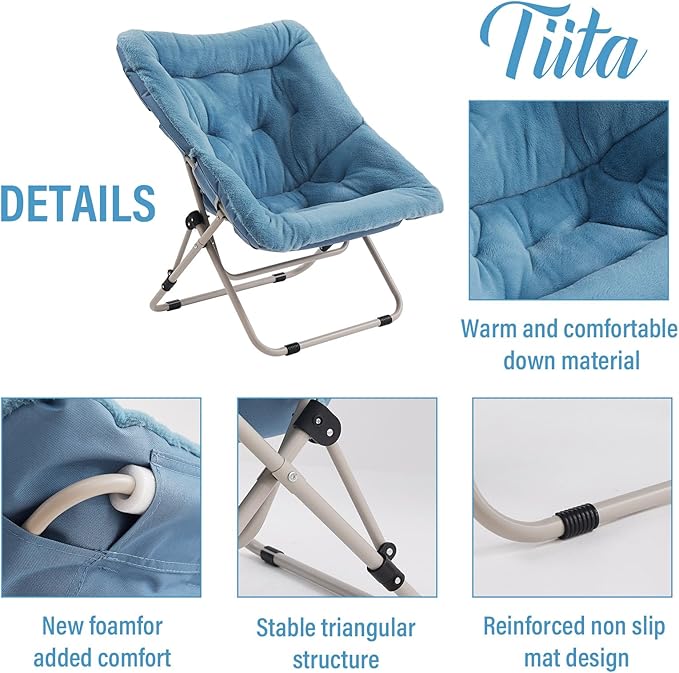 Tiita Folded Chair with Ottoman, Soft Faux Fur Oversized Folding Accent Chair - Image 4