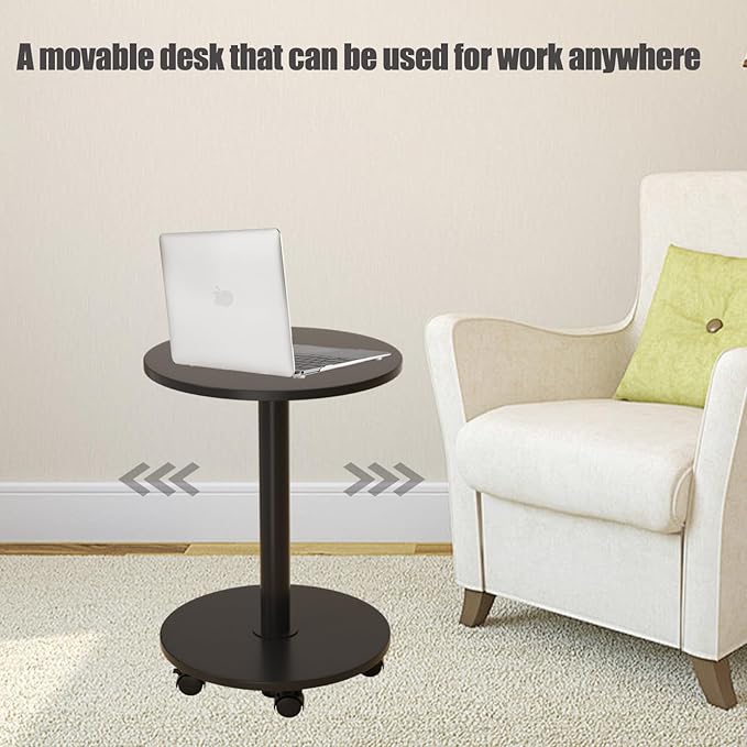 Pedestal Table on Wheels TV Tray Table, Rotating Couch Round Tables, Small Side - Image 6