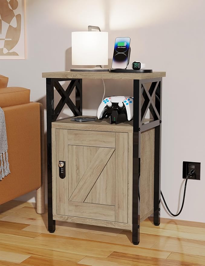 Wooden Nightstand with Lock, Bed Side Table with Drawers, Bedside Table with - Image 6