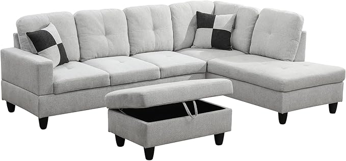 Couches for Living Room Modern L Shaped Couch Comfy Flannel Fabric 3 Pieces - Image 3