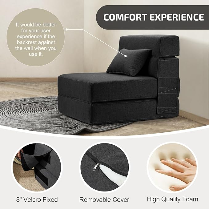 Folding Sofa Bed with Pillow- Convertible Chair Floor Couch & Sleeping Mattress - Image 4