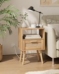 Rattan Nightstand with Charging Station, Small Night Stand, Side Table with by Aienvey