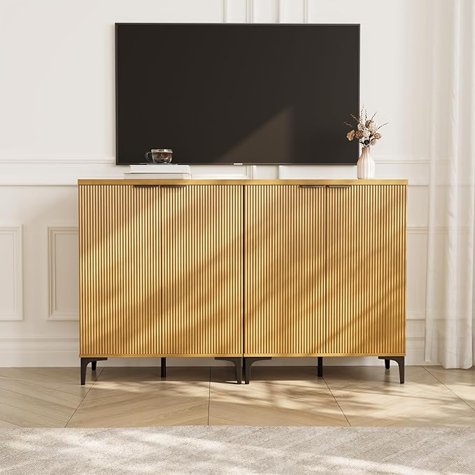Fluted Sideboard Buffet Cabinet, 2 Doors Side Board Storage Cabinet, Buffet - Image 4