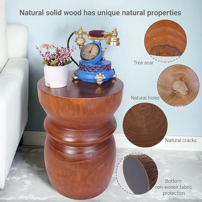 Compact Natural Wood Tree Stump End Table – Small 15.75" H Rustic Accent Table - Image 3