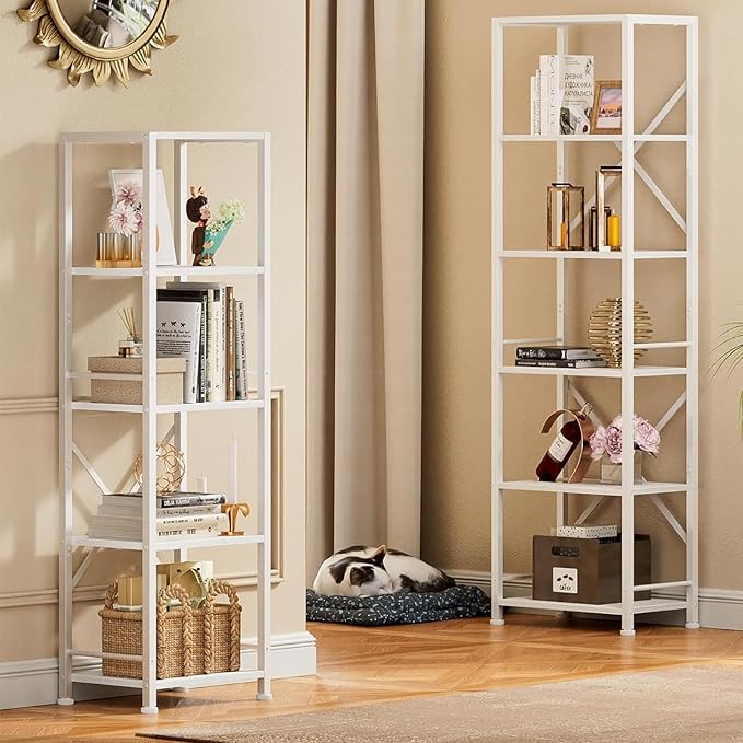 Furologee White Tall Bookshelf, Narrow Bookcase - Image 2