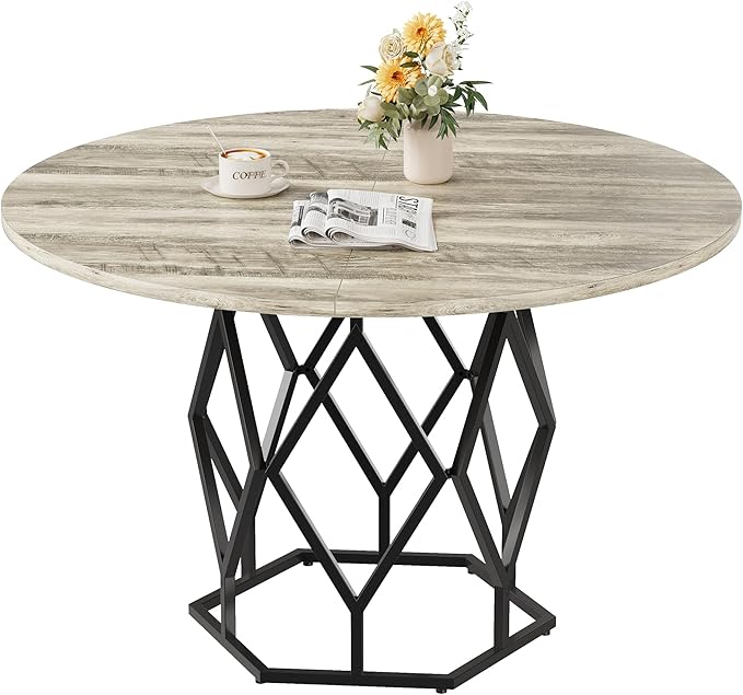 GarveeHome Round Dining Table for 4-6 People, 47 Inch Farmhouse Kitchen Table - Image 5