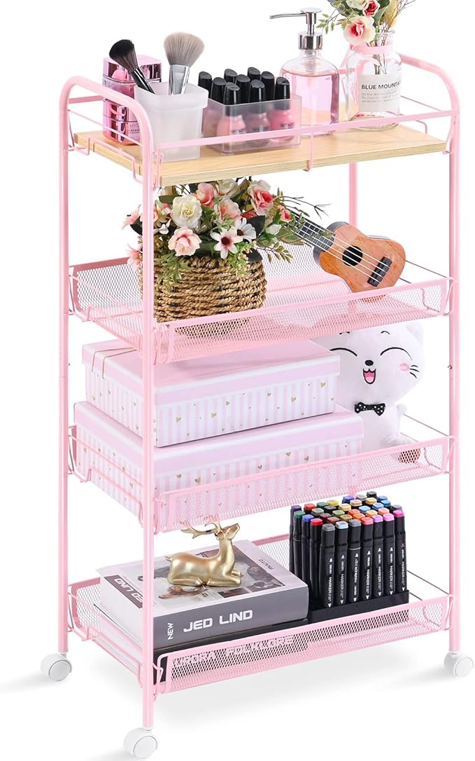 KINGRACK 4-Tier Metal Rolling Utility Cart, Easy Assembly, Waterproof, by KINGRACK