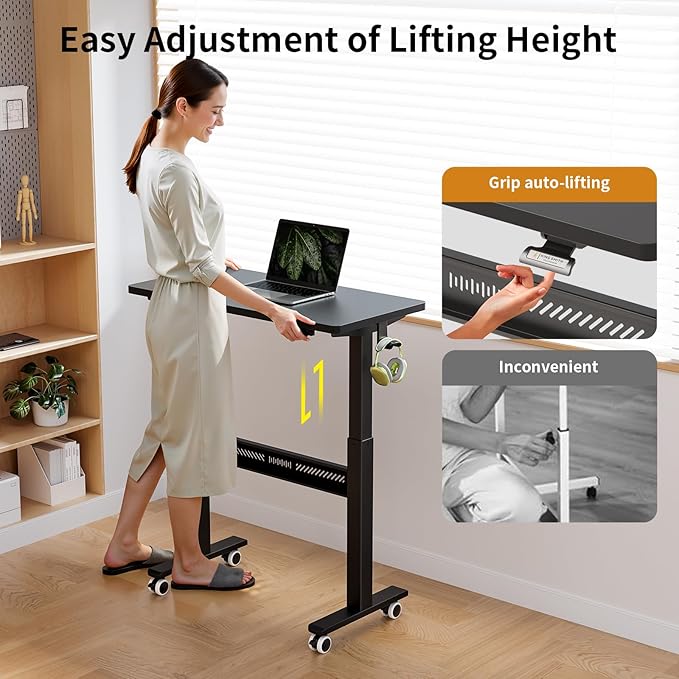 Mobile Walking Pad Desk with Wheels, Pneumatic Small Rolling Standing Desk - Image 3