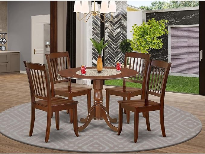 East West Furniture DLDA5-MAH-W 5 Piece Dining Set Includes a Round Dining Room - Image 6