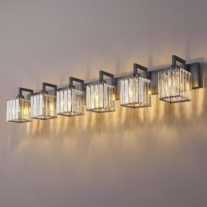Modern Crystal Bathroom Vanity Light 6-Lights Black Modern Crystal Wall Lamp by FDPBY