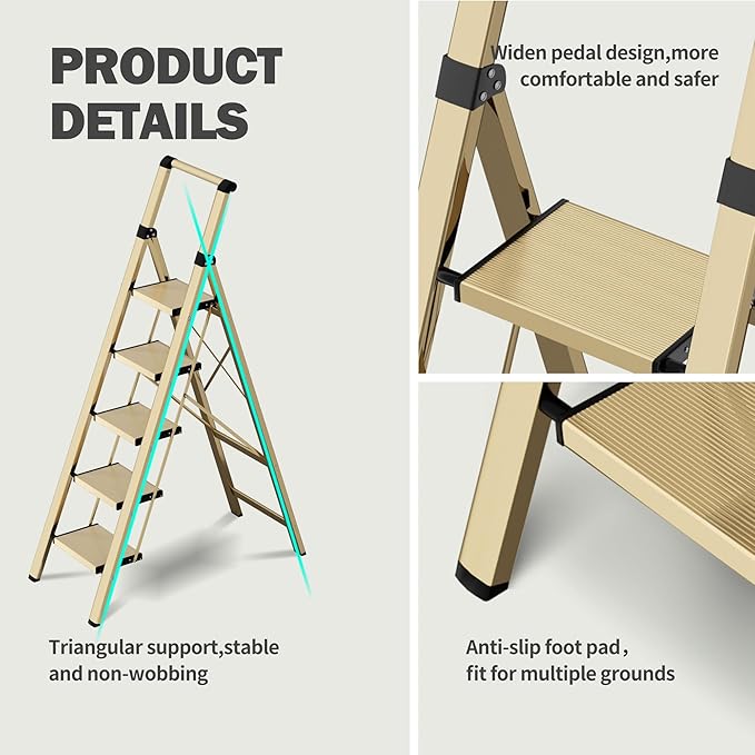 5 Step Step Ladder, Lightweight Folding Step Stool - Image 4