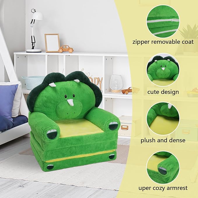 Foldable Kids Couch Toddler Backrest Armchair 2 In 1 Flip Open Sofa Bed - Image 5