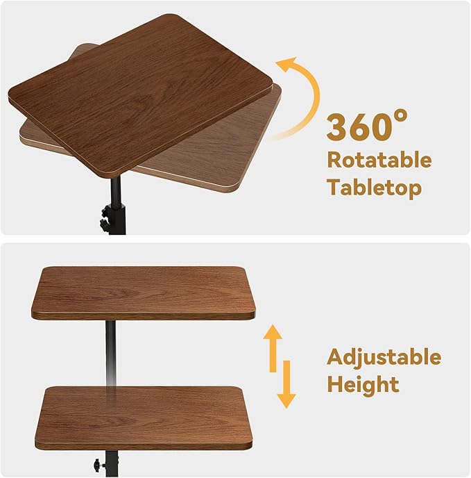 NiHome Minimalist Height Adjustable End Table, 360° Rotatable Sofa Armrest Side - Image 5