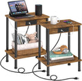 End Table with Charging Station, Small Side Table, 2-Tier Nightstand with by YUFAM