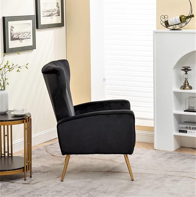 Container Furniture Direct Modern Velvet Accent Chair, Channel Tufted Bedroom - Image 4