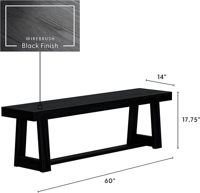 Plank+Beam 60 Inch Farmhouse Dining Bench, Solid Wood Entryway Bench, Wooden - Image 2