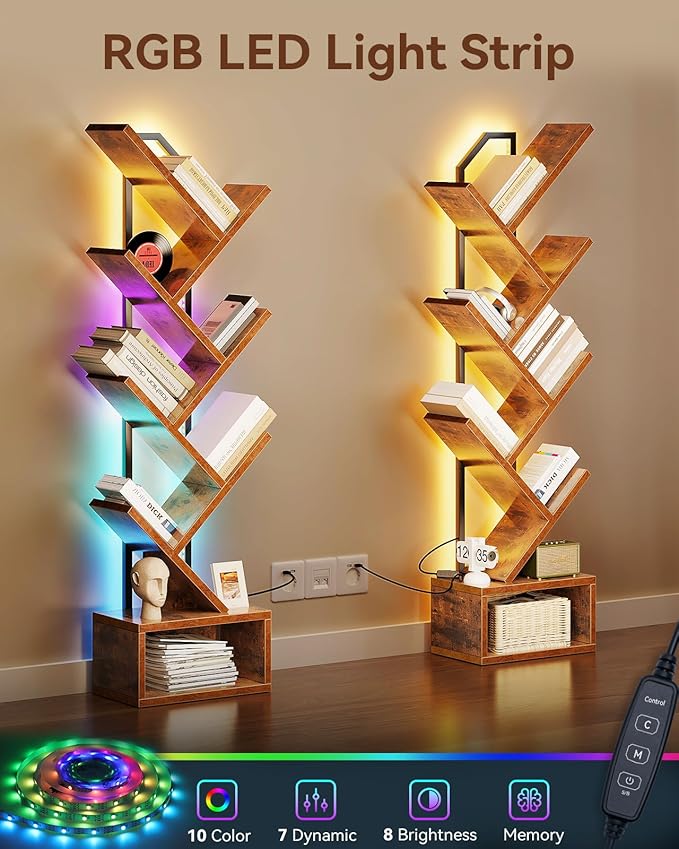 Casaottima 6-Tier Tree Bookshelf — Narrow Floor Standing Bookcase, Tall Steel & - Image 6