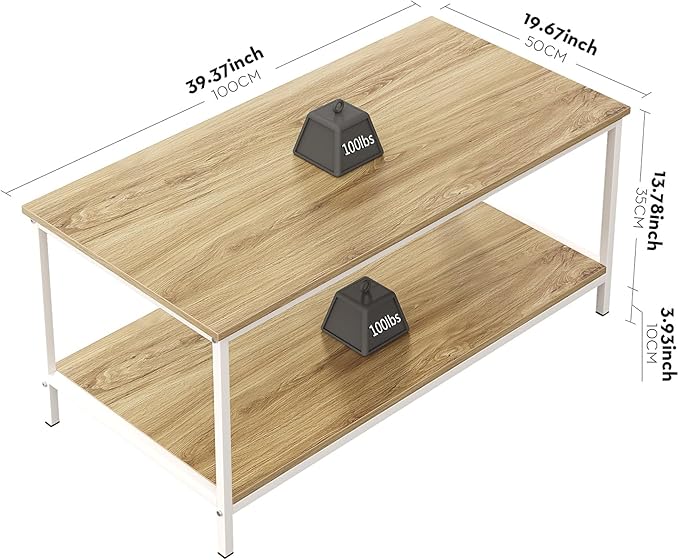SAYGOER Coffee Table with Storage 2-Tier Industrial Center Table - Image 3