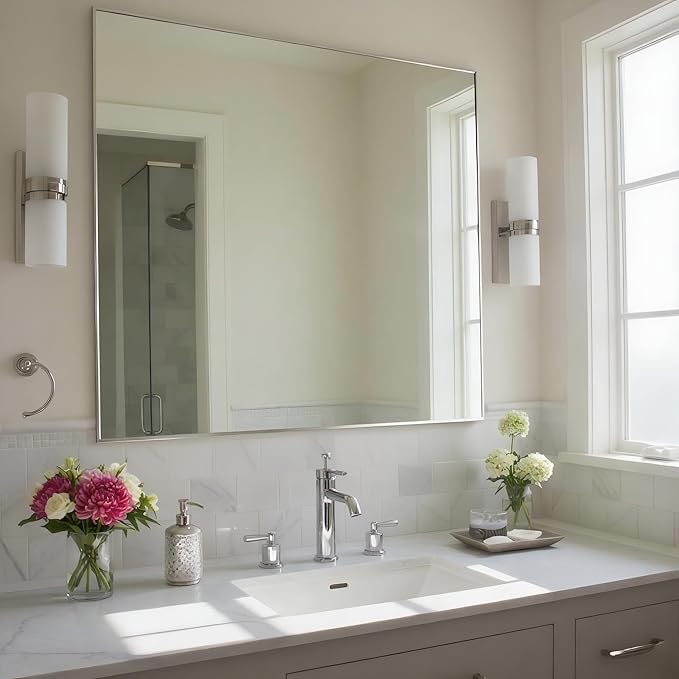 30x36 Inch Nickel Bathroom Mirror by Bonverre