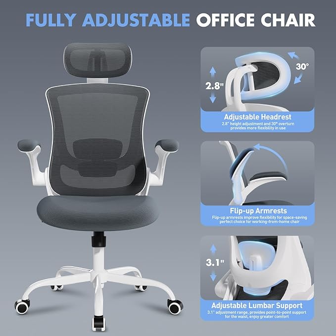 Ergonomic Office Chair with Adjustable Lumbar Support & Headrest, High Back - Image 11
