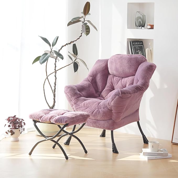 Plush Lazy Chair and Ottoman, Large Contemporary Accent Lounge Chair - Image 5