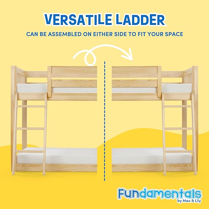 Max & Lily Fundamental Twin Low Bunk Bed, Kids Solid Wood Modern Bed Frame - Image 4