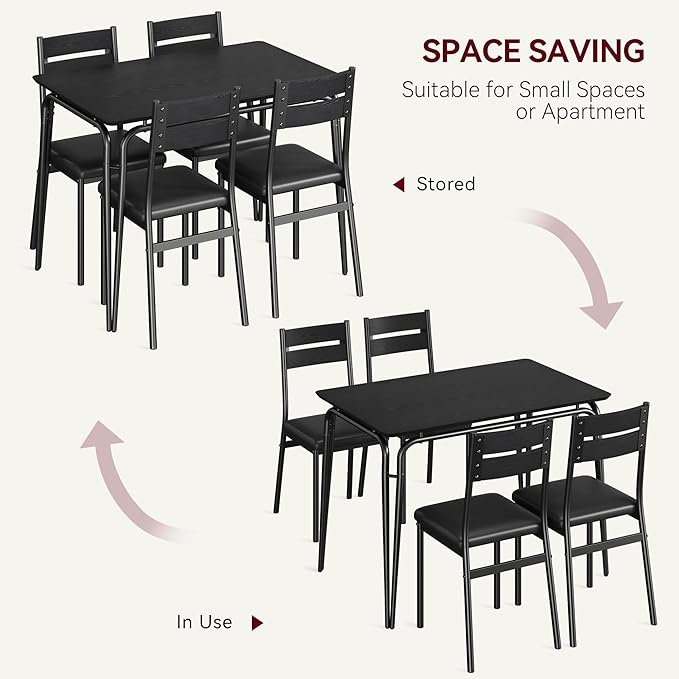 5 Piece Dining Table Set for 4, Compact Square Table Chairs, Sturdy MDF Top - Image 3