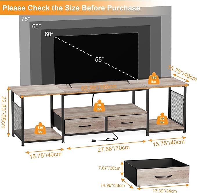 TV Stand with Drawers and Power Outlets - Image 7