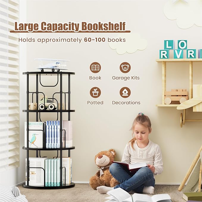 Rotating Bookshelf, 3 Tier Round Revolving Bookcase - Image 5