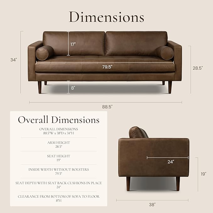 POLY & BARK Napa Furniture, 88.5 inches, Cocoa Brown - Image 2