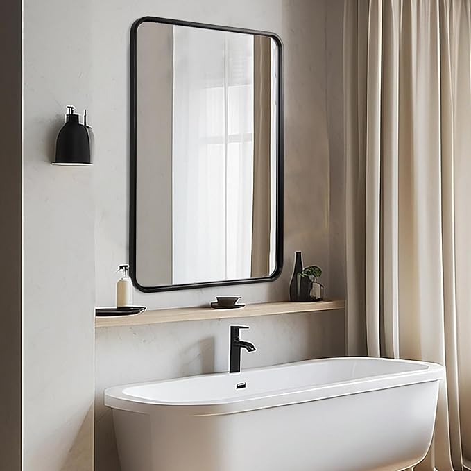 ANDY STAR 30’’x48’’ Black Bathroom Mirror, Rounded Rectangle Black Metal Framed - Image 9