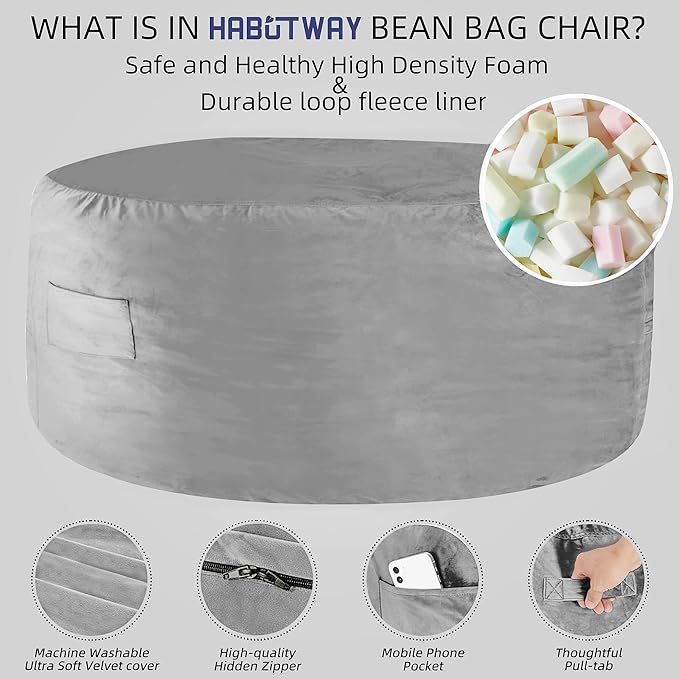 HABUTWAY Bean Bag Chair: Giant 5' Memory Foam Furniture Bean Bag Chairs - Image 4