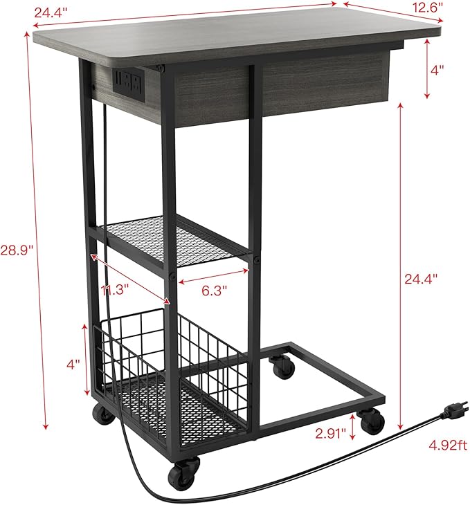 LIDYUK C Shaped End Table with Charging Station, Flip Top Side Table with USB - Image 3