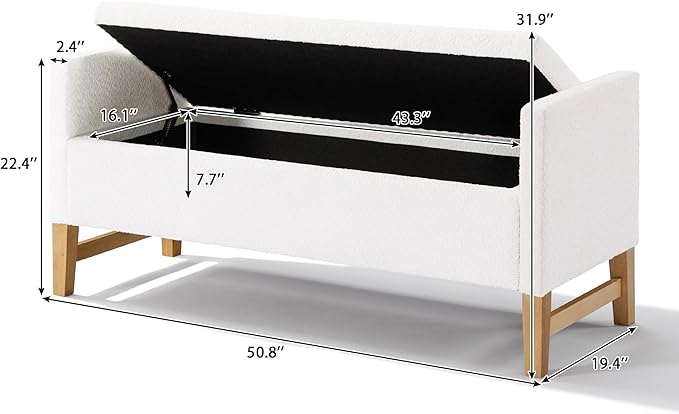 Merax Boucle Upholstered Storage Ottoman Bench 50.8" End of Bed Bench - Image 2