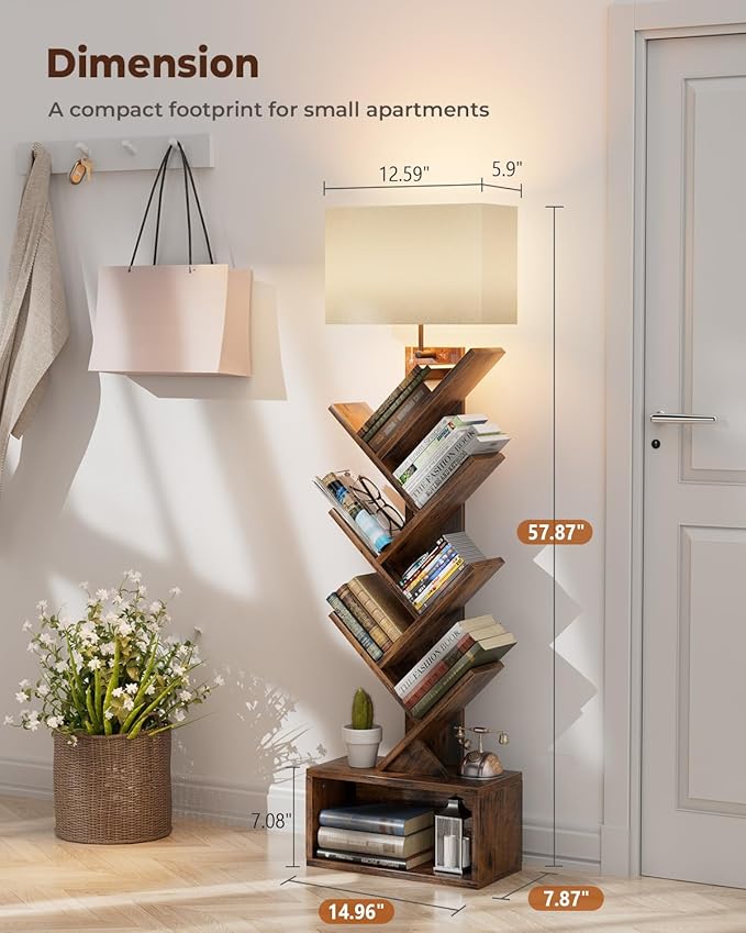 6 Tier Tree Bookshelf with Smart Light, Small Bookcase Tower with Remote Control - Image 2