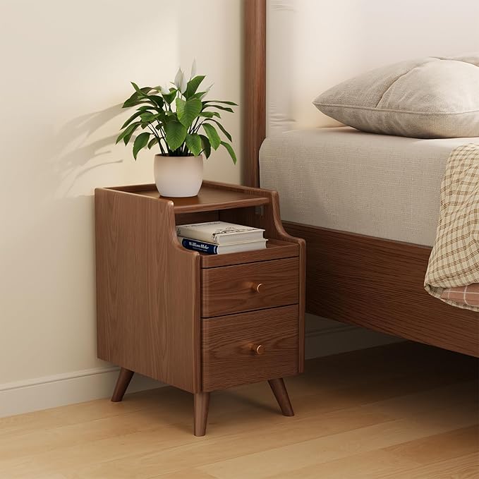 Wood Nightstand, Walnut Nightstand by AQIMUELE-Solidwoodfurniture