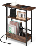 Narrow Side Table with USB-C Charging Station, 3-Tier Slim End Table with by Unknown