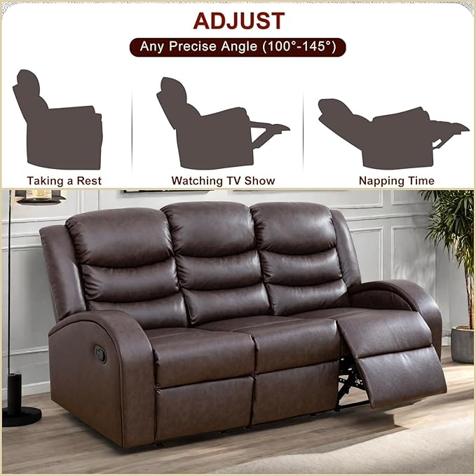 Leather Recliner Sofa Couch, 3-Seater Home Theater Seating Reclining Sofa - Image 4