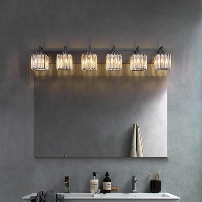 Modern Crystal Bathroom Vanity Light 6-Lights Black Modern Crystal Wall Lamp - Image 2