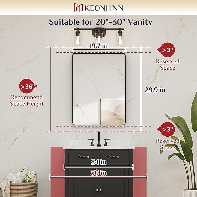 Keonjinn Black Bathroom Mirror, 20 x 30 Inch Rounded Rectangle Matte Black - Image 5