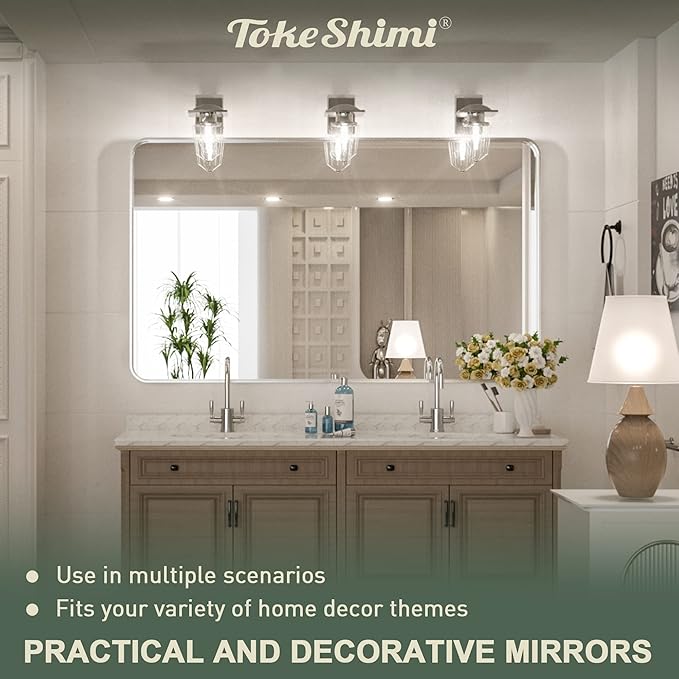 TokeShimi 48 x 30 Inch Brushed Silver Bathroom Mirror - Image 6