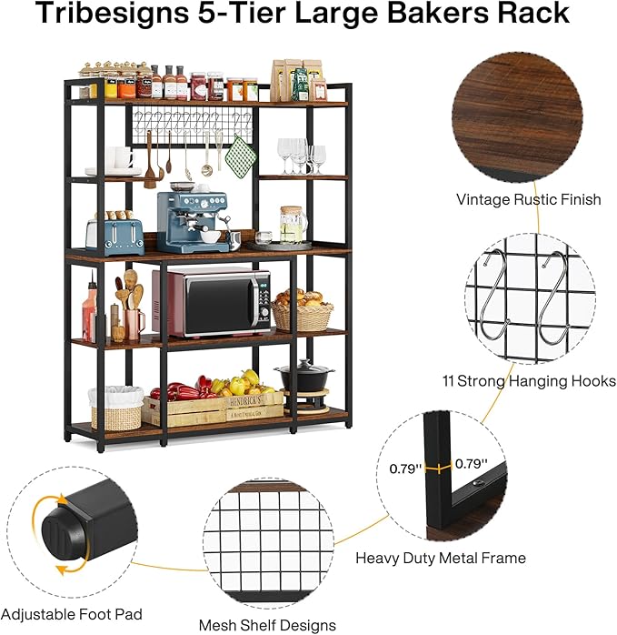 Tribesigns Large Bakers Rack, 5-Tier Baker’s Rack Kitchen Storage Shelf - Image 7